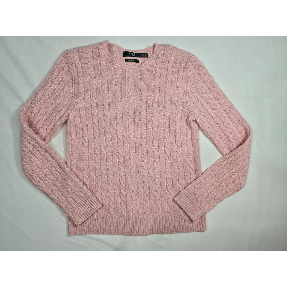 Lauren Ralph Lauren Sweater Womens Medium Pink 100% Cashmere Cable Knit EUC BB